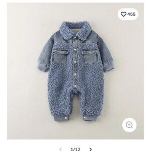 Like new!! Miniolie Baby Denim Blue Warm Fleece Romper